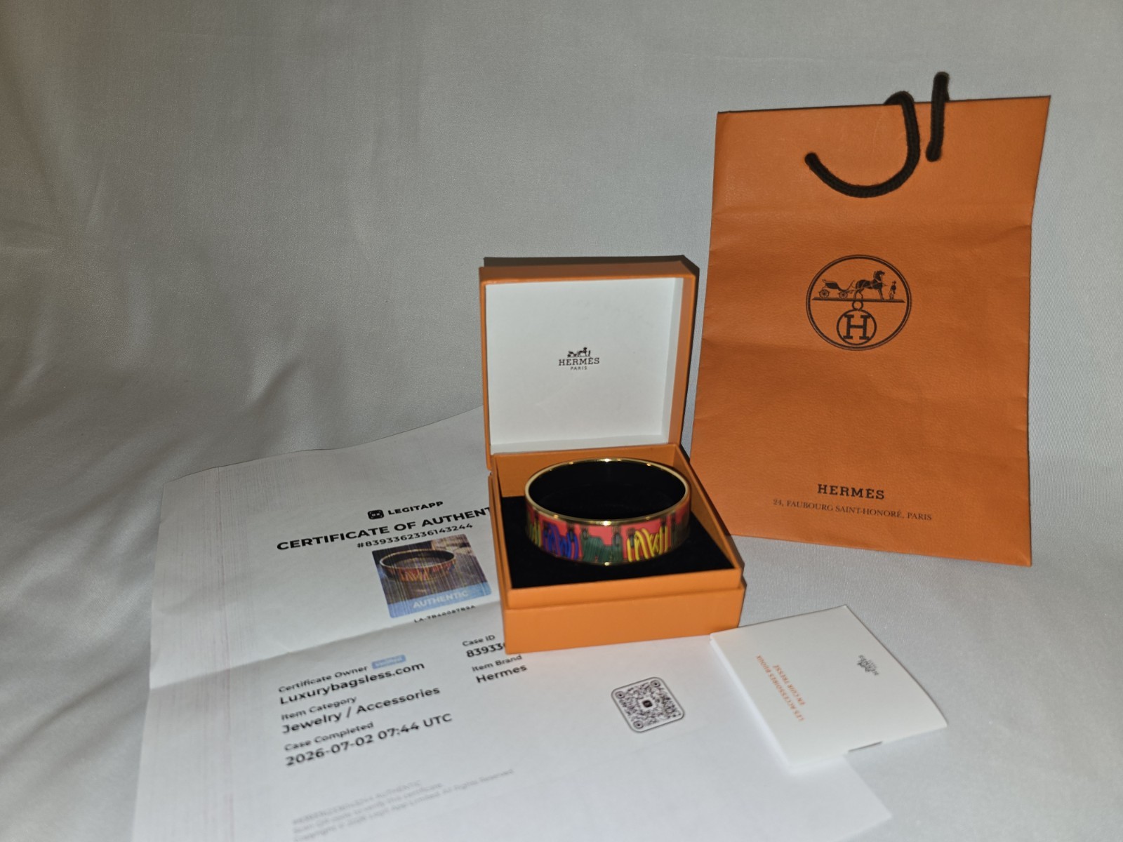 Hermès Wide Enamel Bangle “Les Sangles” Gold/Multicolor Size 65 – FULL SET
