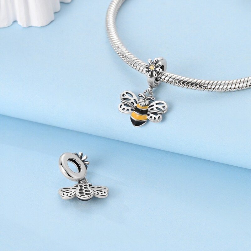 MULA 925 Sterling Silver DIY Charm CZ Enamel Cute Bee Dangle For Women Bracelet