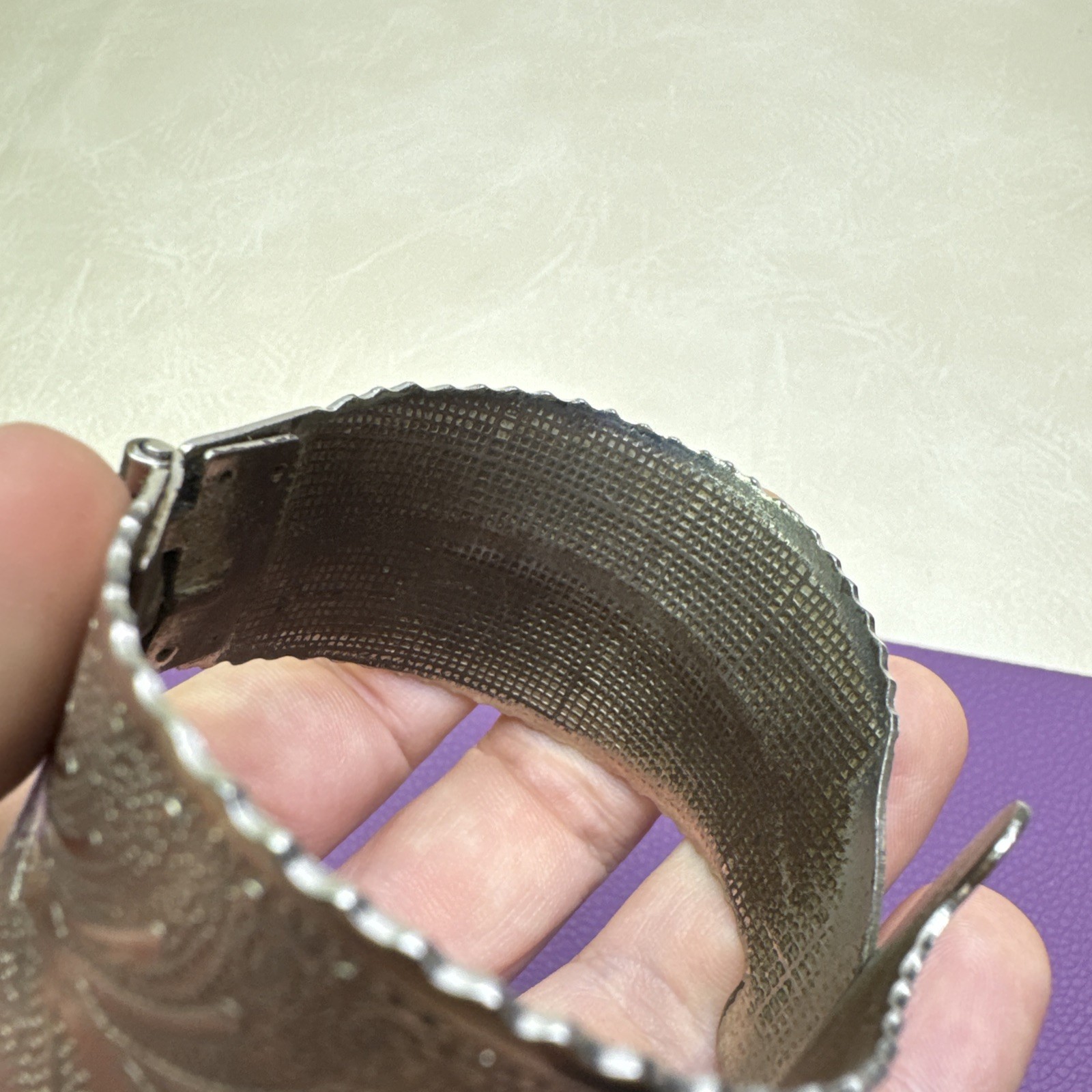 Leaf Wrap Cuff Bracelet Etched Metal Silver Tone