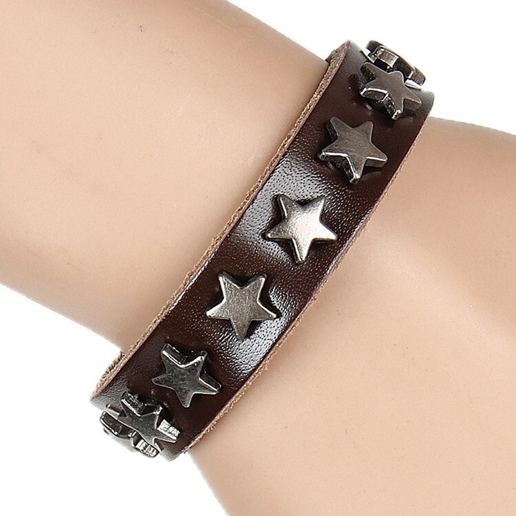1-4PCS Men Women Star Metal Wristband PU Leather Cuff Bracelet Bangle Gift US