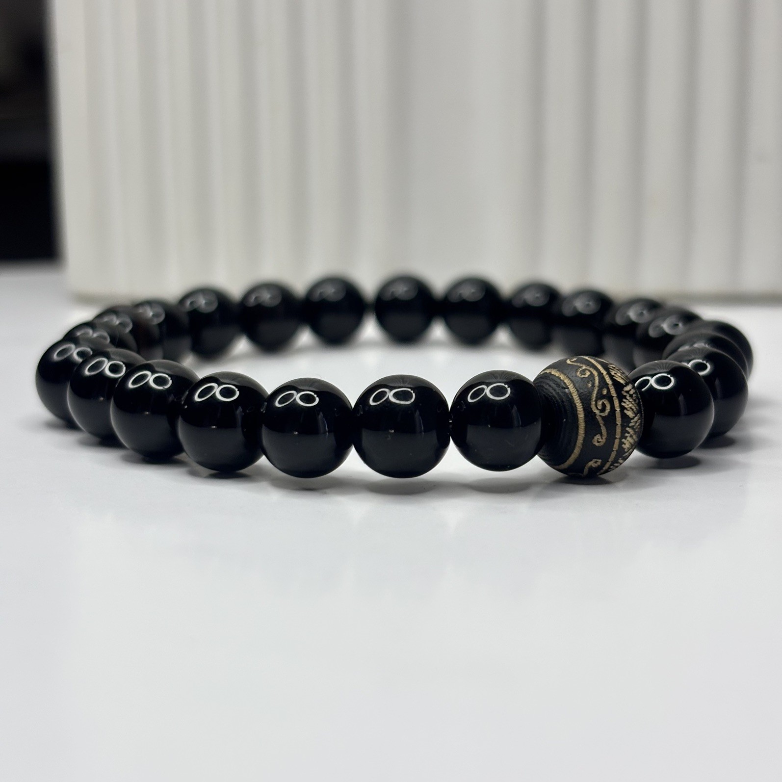 Handmade Natural Gemstone Bracelets Black Onyx Jade White Green Stone Jewel Gift