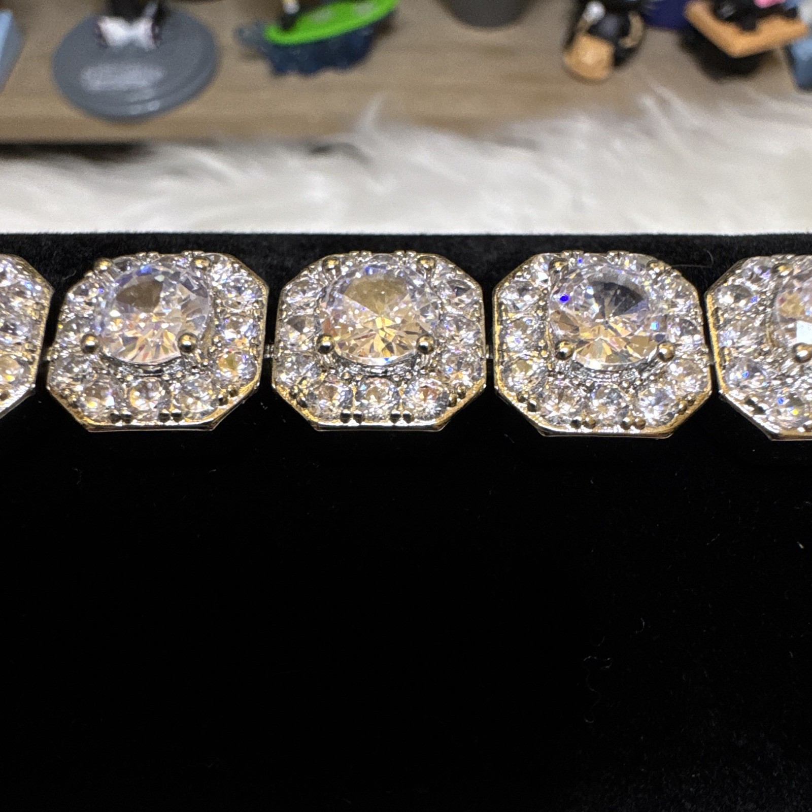 Tennis Cluster Bracelet Moissanite 6.5inch , 6.4mm Wide, Silver plated