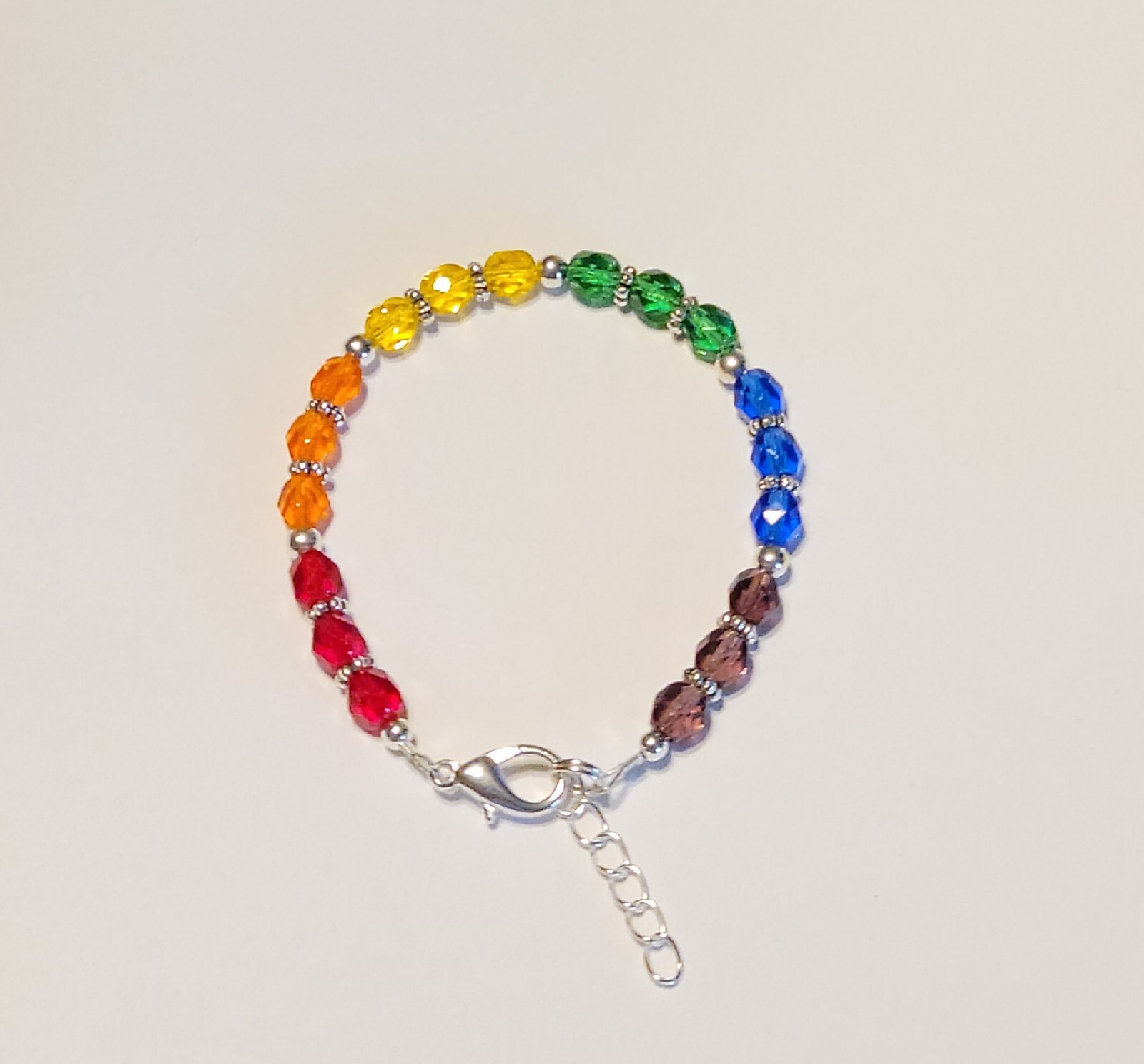 Czech Glass Beads Rainbow Colors Bracelet. Red Orange Yellow Green Blue Purple