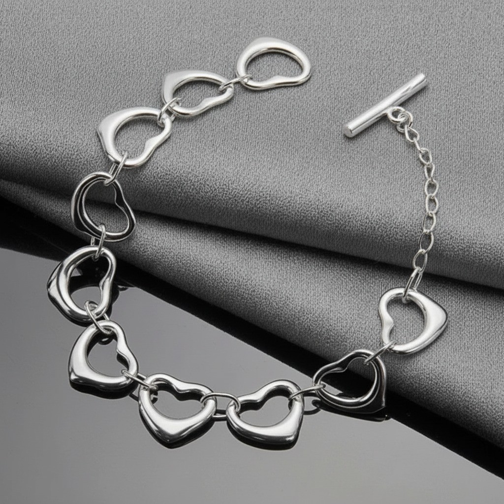925 Sterling Silver Heart Chain Bracelet for Women – Charm Jewelry Gift