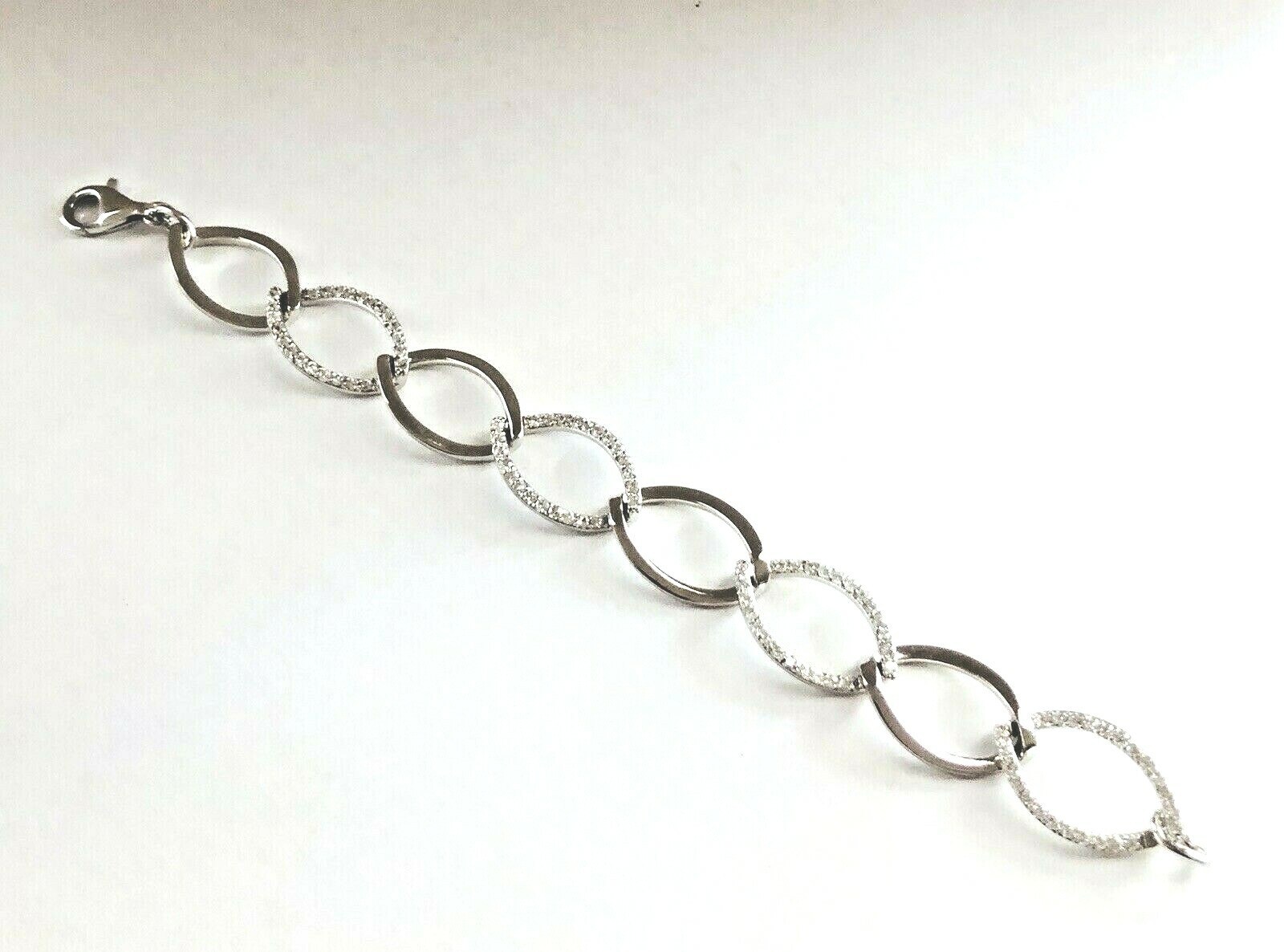 Stamped 925 Pave CZ Crystal Big Chain Link Sterling Silver Plate Bracelet