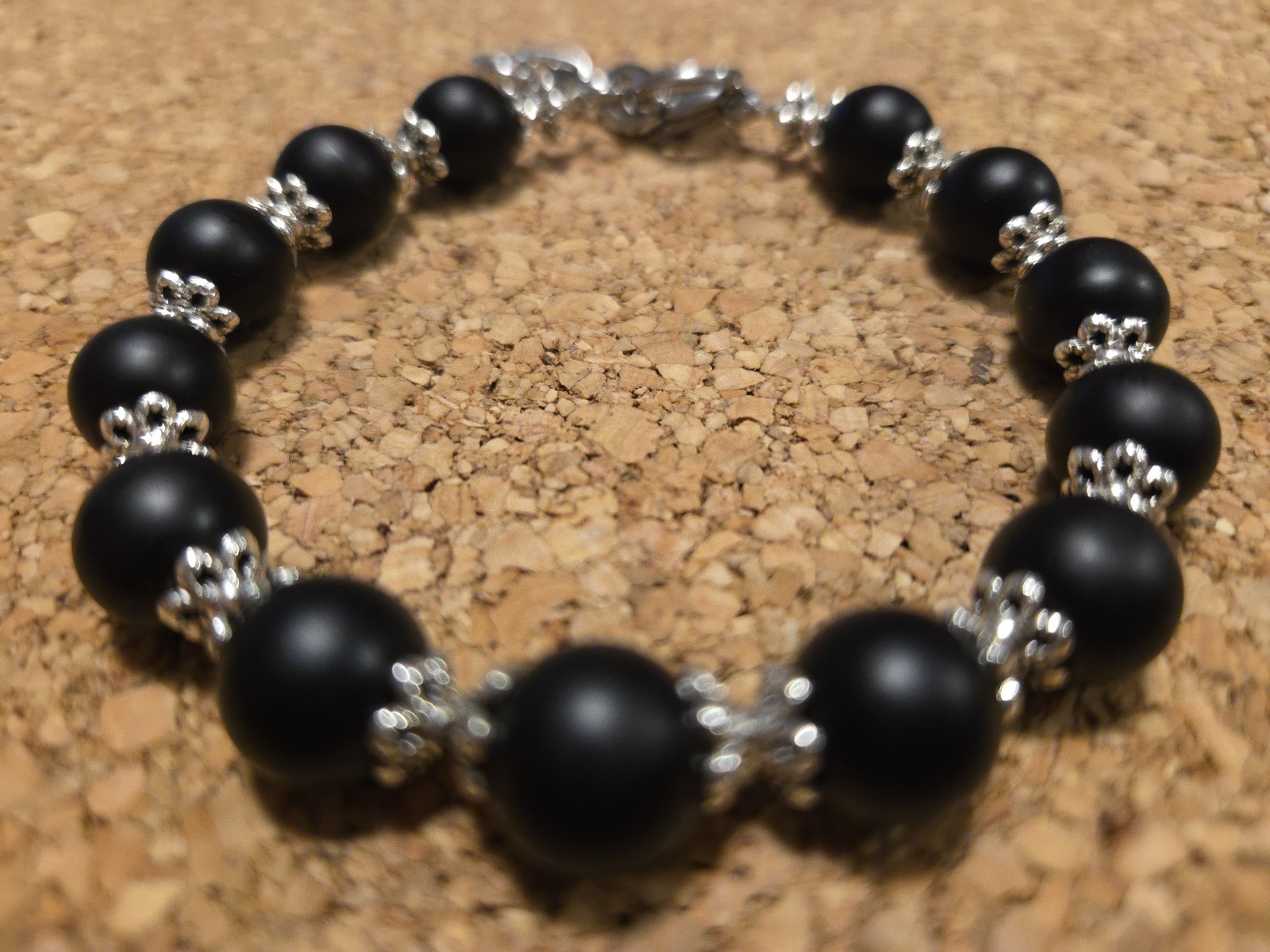Men’s Beaded Bracelet BLACK ONYX MATTE 10mm 8″ Stainless Steel Clasp
