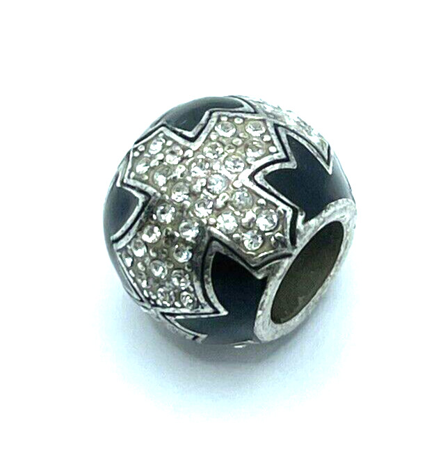 Brighton Dazzle Cross Black Religious White Colorless Crystals Silver Bead