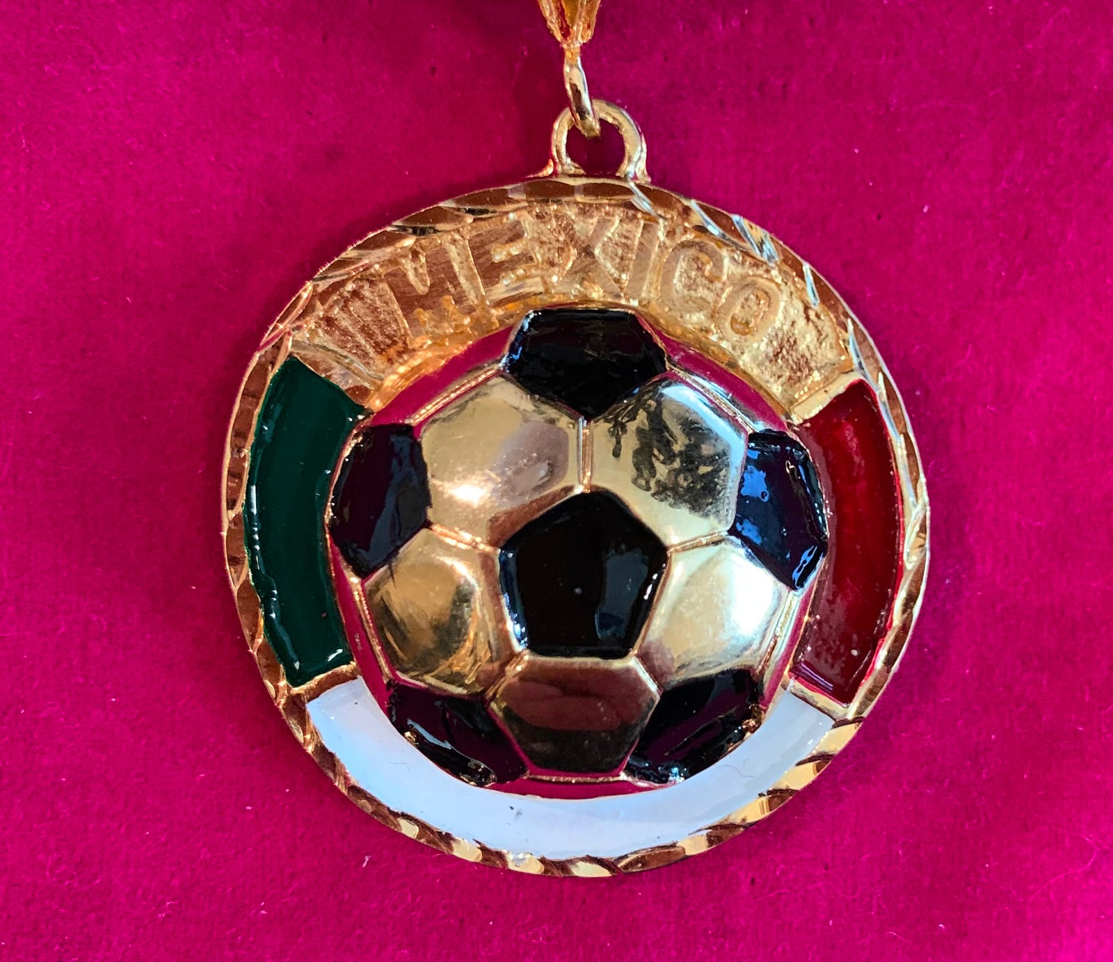 14KT Gold Plated Mexican Enamel Soccer Ball Charm w/ 16″ 2.5mm rope chain- MSB