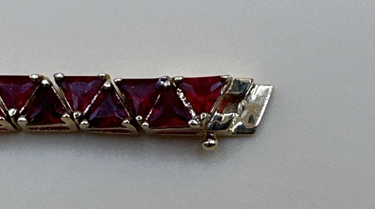 Elegant Gold Tone 925 Sterling Silver Red Triangle Stone Tennis Bracelet