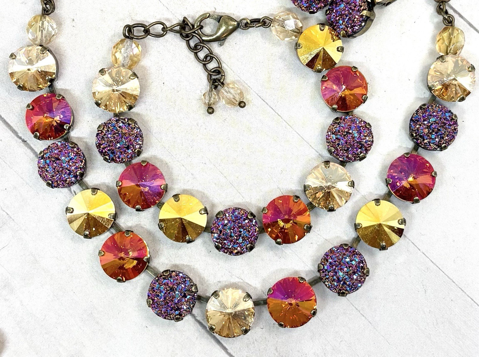 Brass Plated Orange Glitter Cup Chain Bracelet made with Metallic Gold Crystals