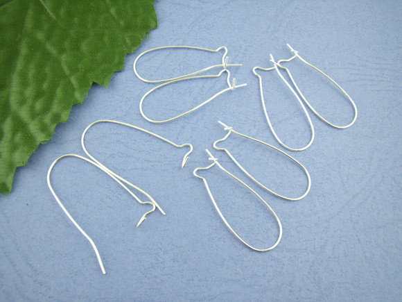Sexy Sparkles 100 Pcs Earring Wire Kidney Hooks Silver Tone 16mm X 38mm