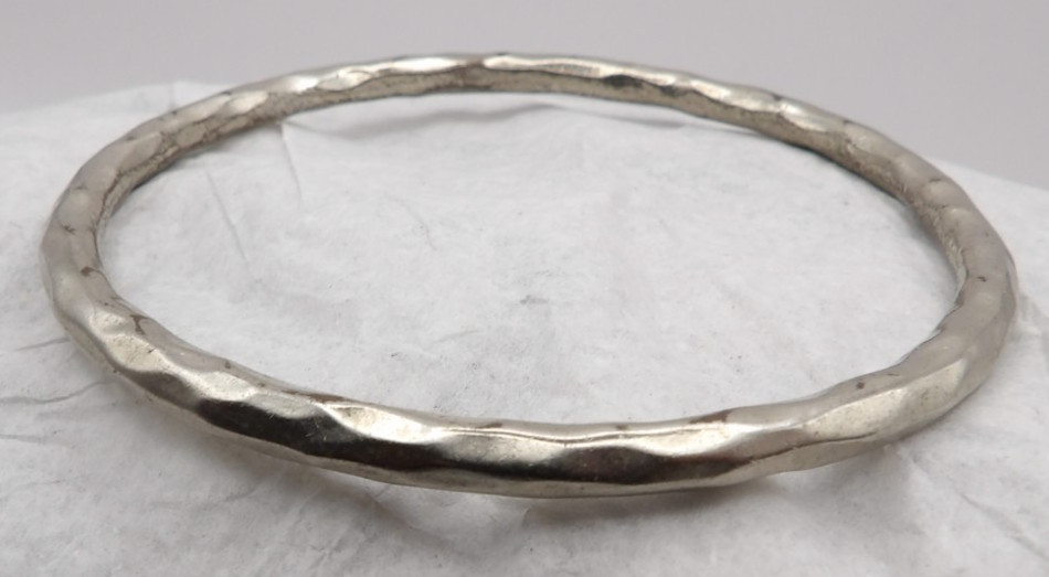 Silver-Tone Metal Hammered Bangle Bracelet Woman’s – 2 5/8 in dia.