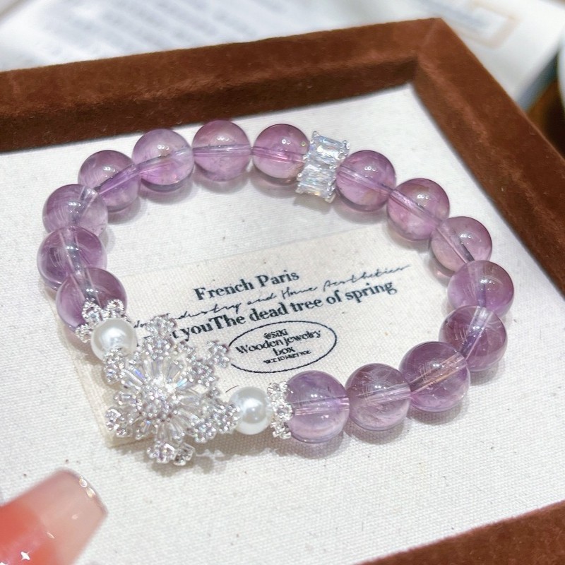 10mm Natural Amethyst Snowflake Handmade Bracelet