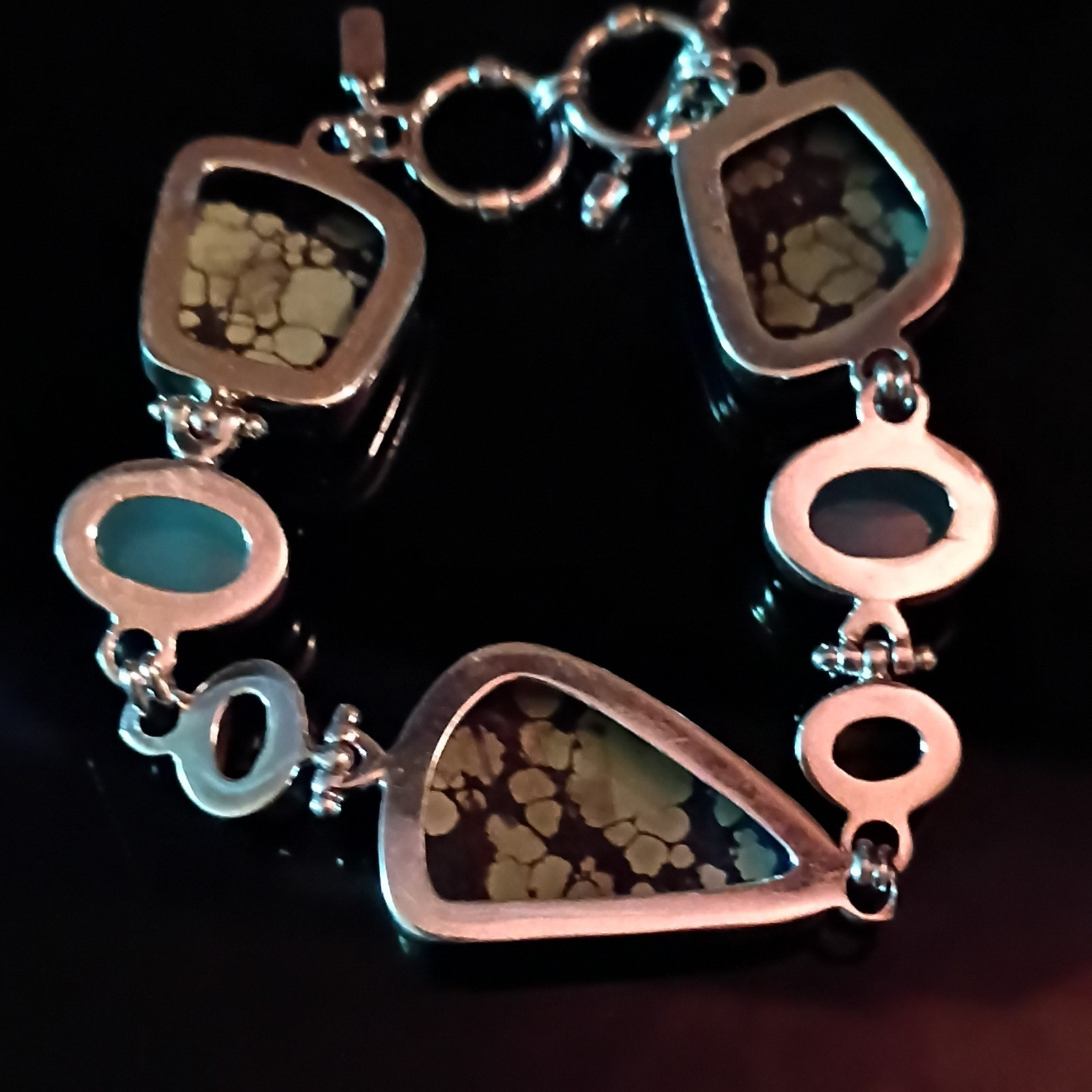 Sarda Signed Silver-Tone Toggle Link Chain Bracelet, Bezel-Set Stones