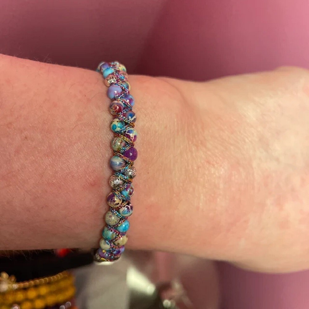 Natural Purple Stone Beaded Bracelet Healing Gemstone Bracelet Boho Style