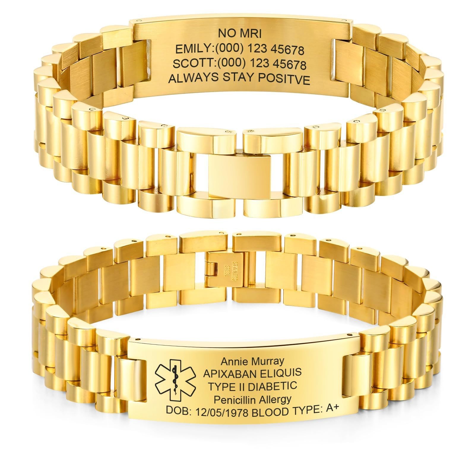 Free Engraving Medical ID Bracelet Stainless Steel Emergency Wristband