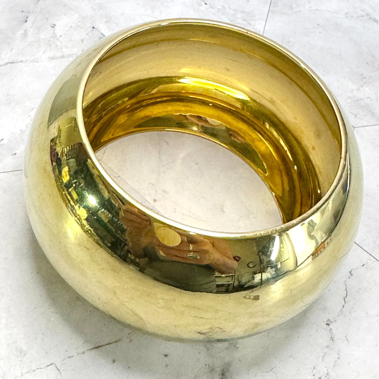 J Crew Gold Tone Bangle Large Chunky 5″ Wide Rounded Statement Bracelet Size 6.5