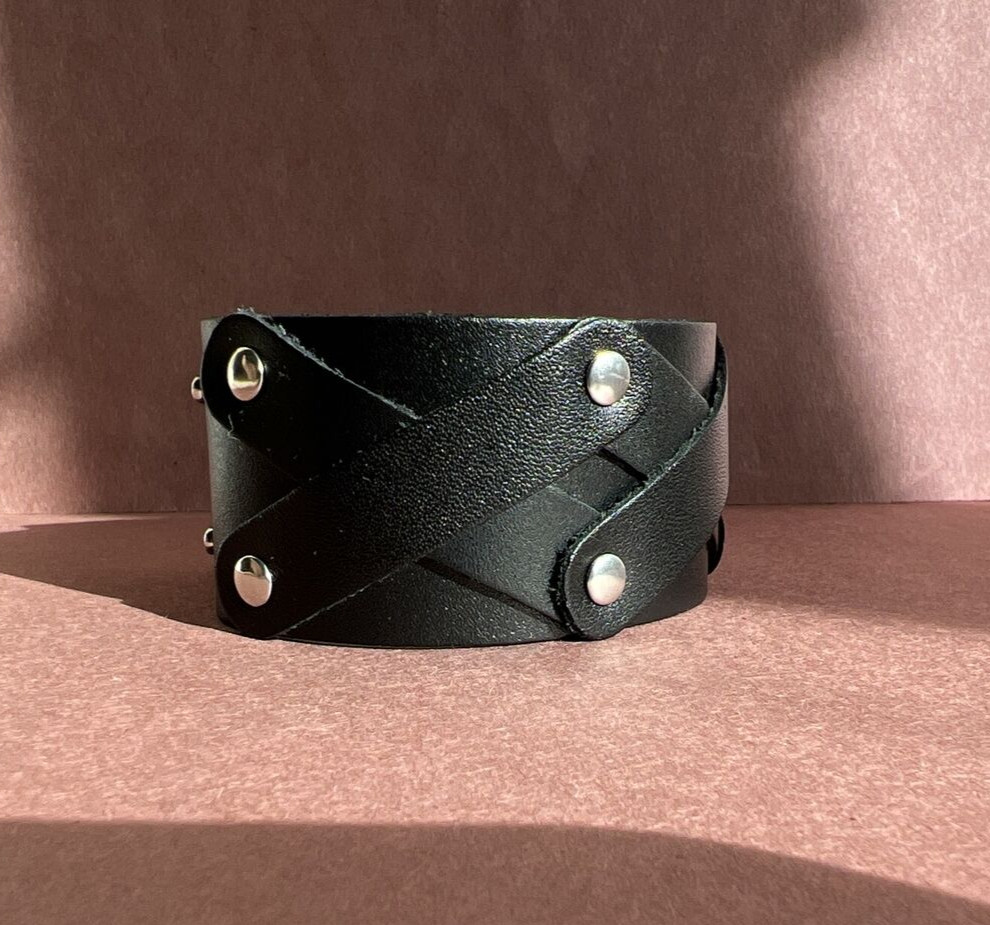 Leather Punk Triple X Wristband 7 1/2″ to 9″