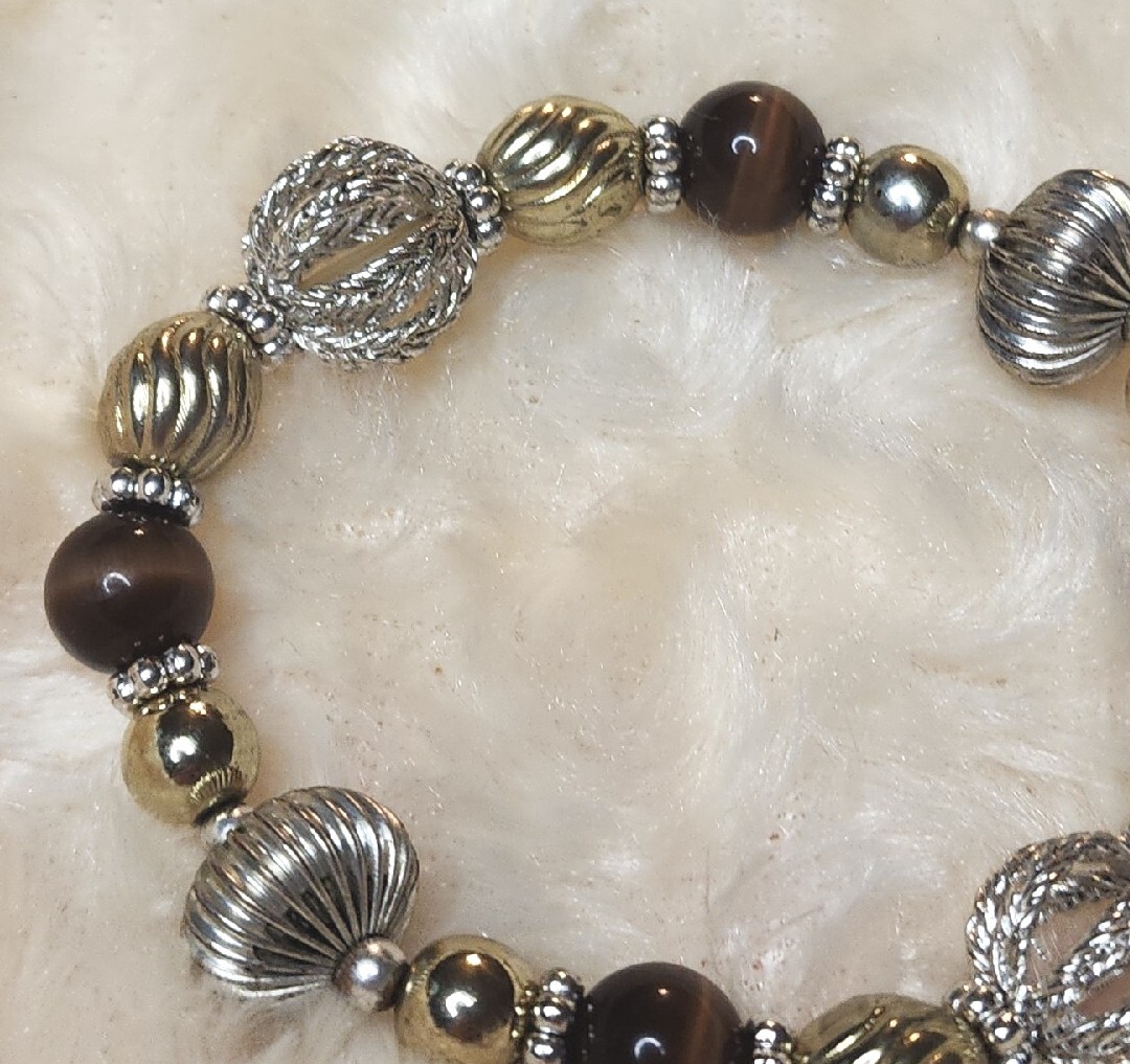Brown Glass Beaded Stretch Bracelet