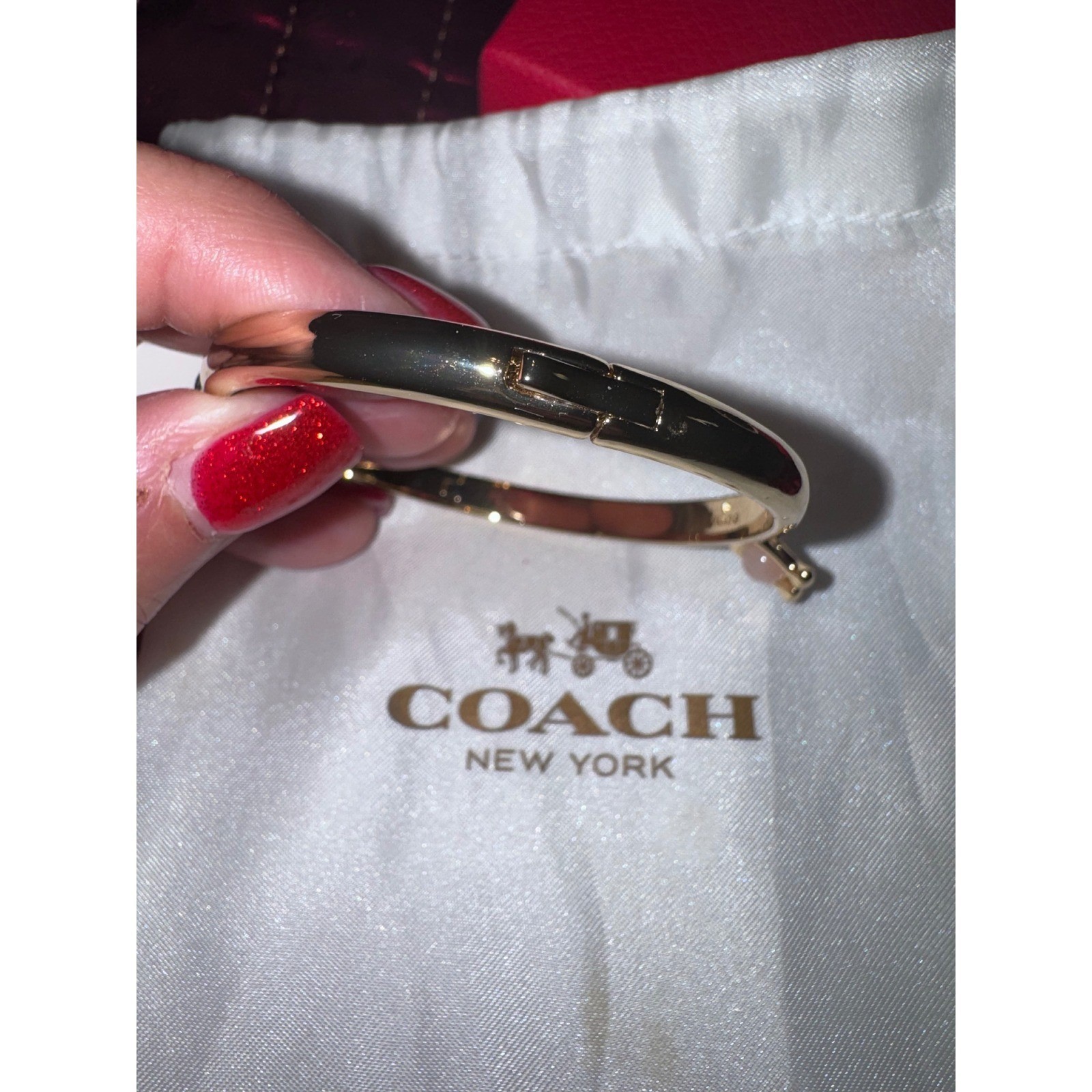 Coach Signature C Bangle Bracelet Gold Pink Stone 382676GLD650 with Dust Bag