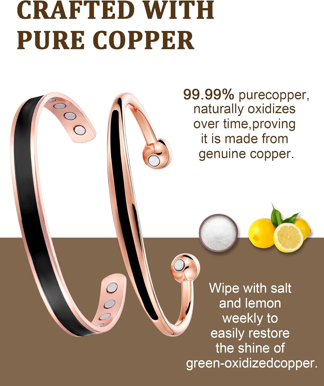 Copper Bracelets for Women Men, 99.99% Pure Magnetic Therapy Cuff for Couples, A