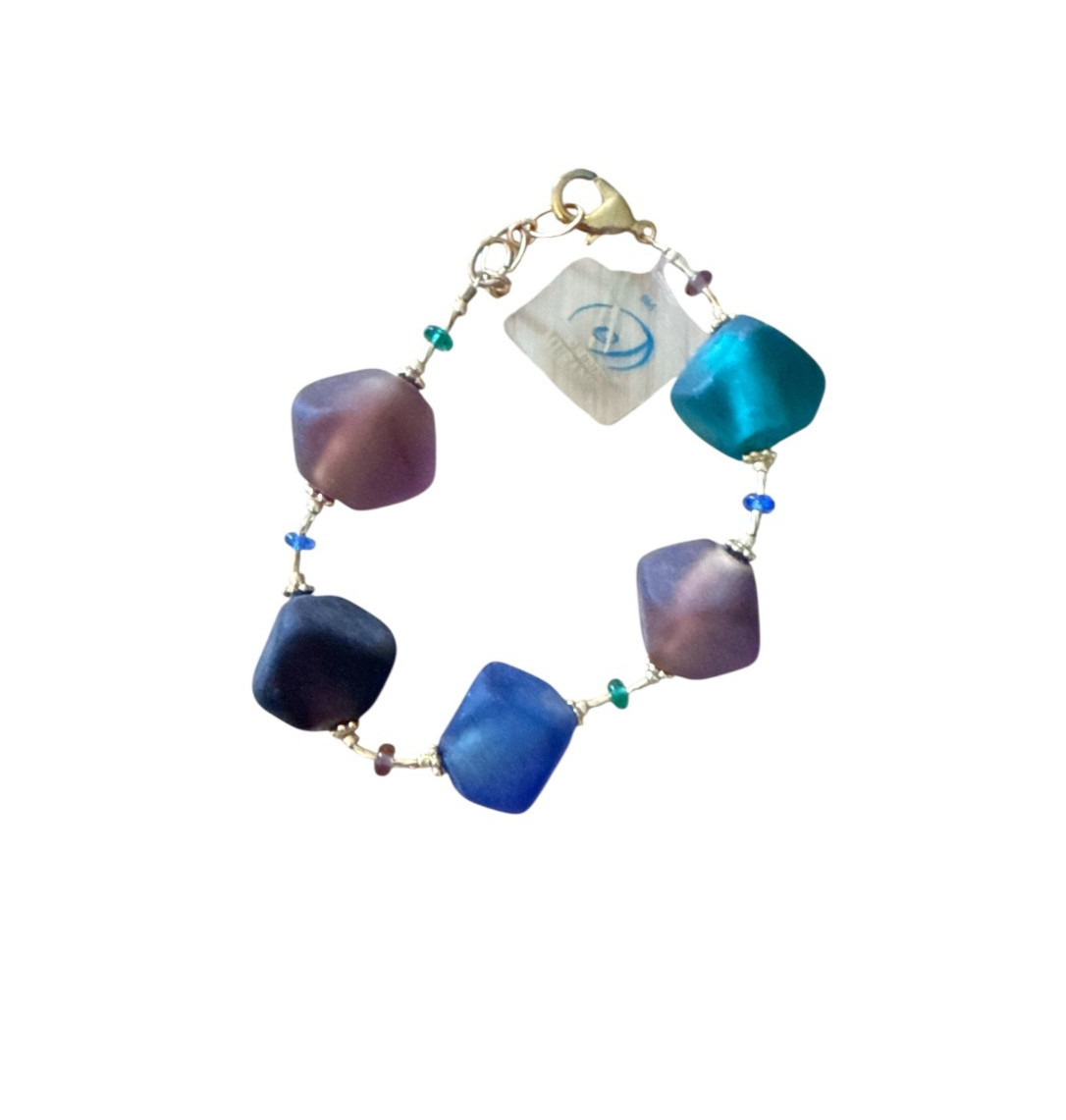 Vetro Artistico MURANO Frosted Glass Bracelet Gold Tone 8″