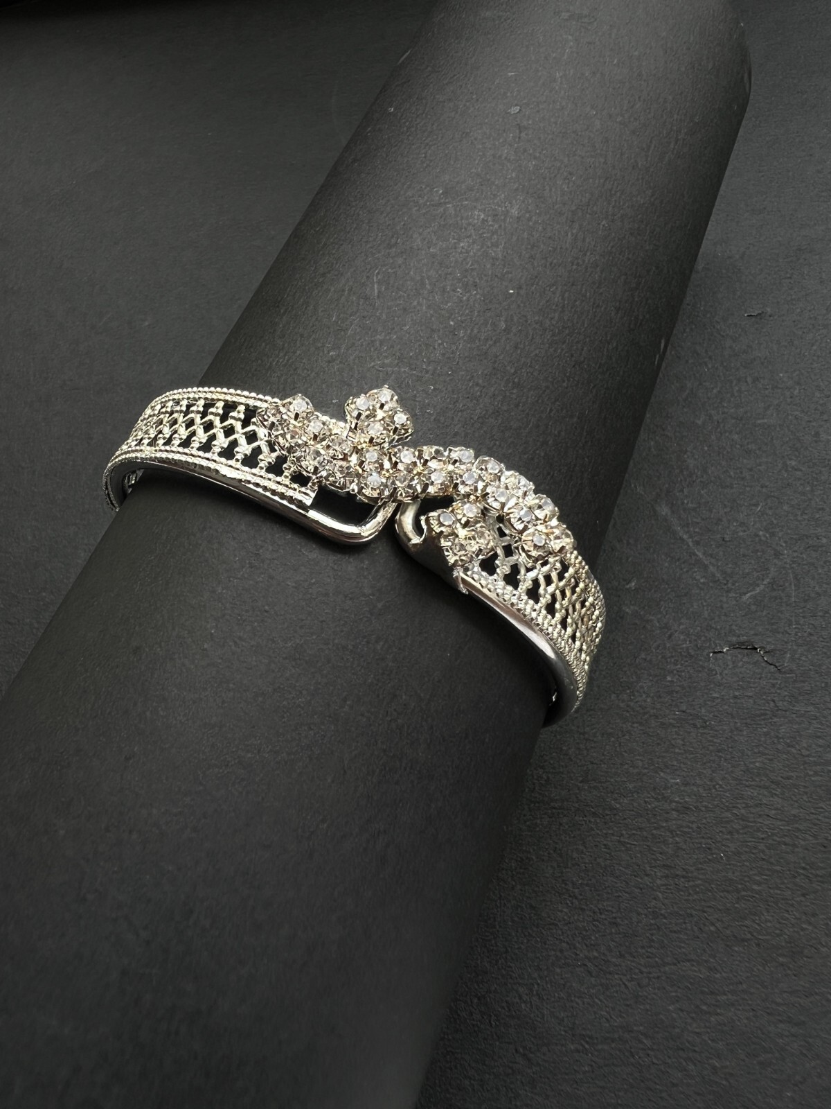 Silver Rhinestone Cuff Bracelet | Sparkling Crystal Party Jewelry for Women