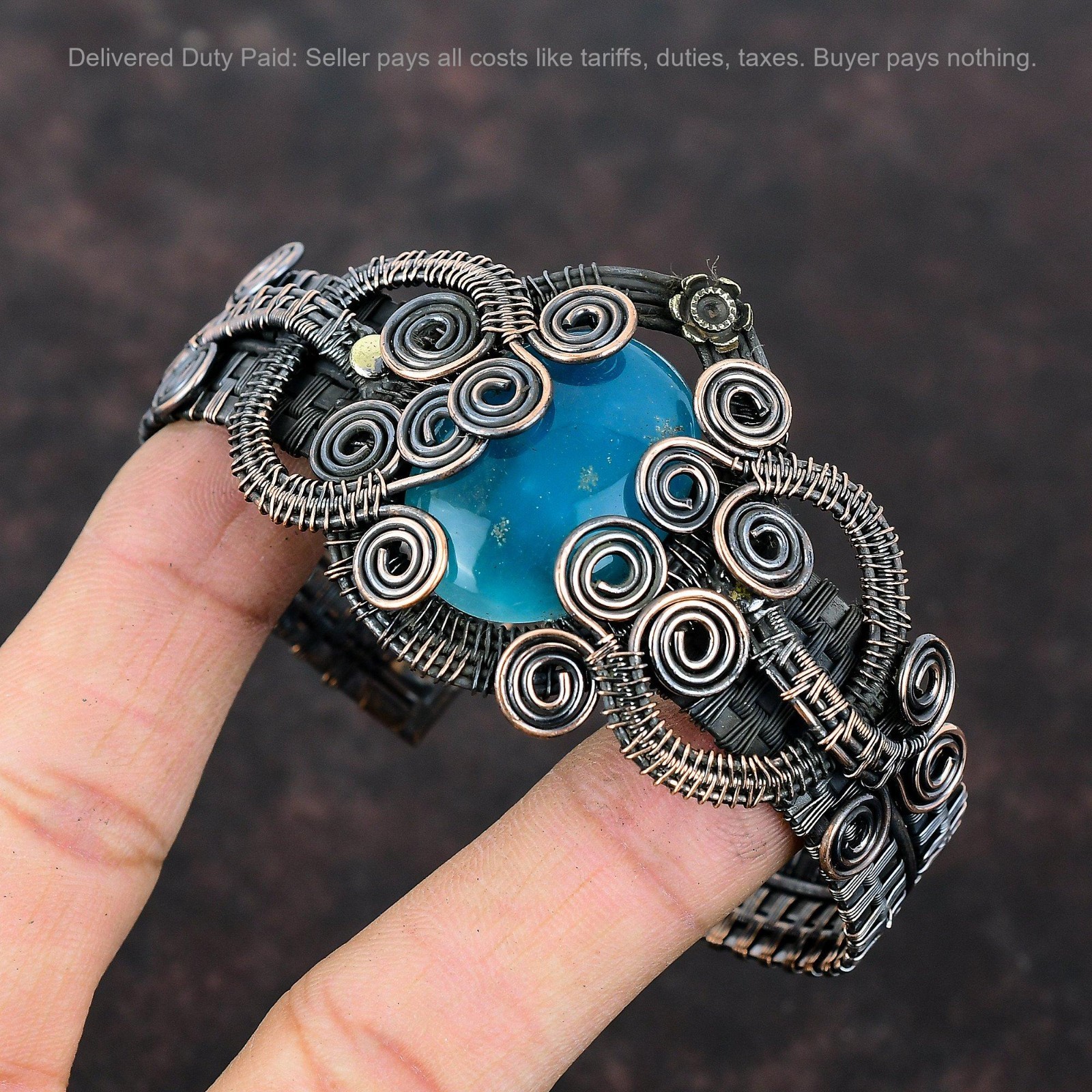 Smithsonite Gemstone Copper Wife Engagement Wire Wrapped Unique New Bangle Cuff