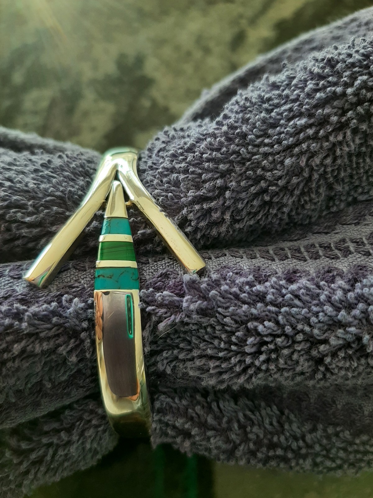 Vintage Mexico TGH-13 Hinged Sterling Silver 925 Blue Green Stone Bracelet 6″