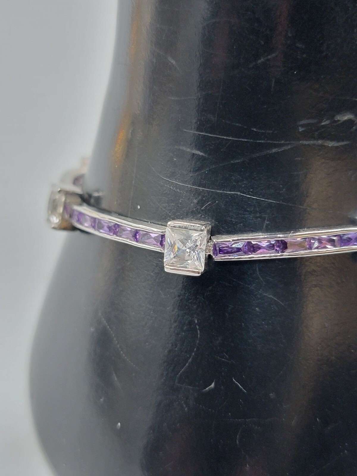 Purple & Clear Cubic Zirconia 10kgp Bracelet SZ 6.5 White Gold Plated