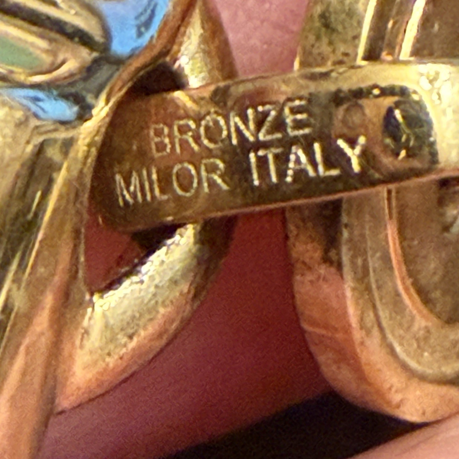Vintage Bracelet Bronze Milor Italy Bangle Charm Leather Cord Gold Tone Metal L