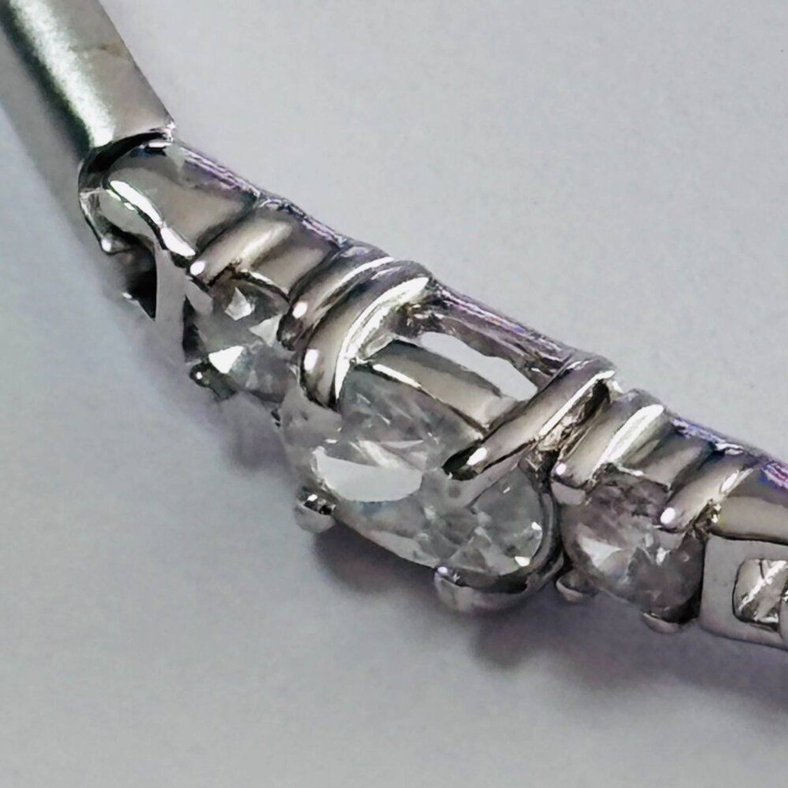 Silver Tone Oval & Round CZ Link Bracelet 7” Box Clasp Sparkle