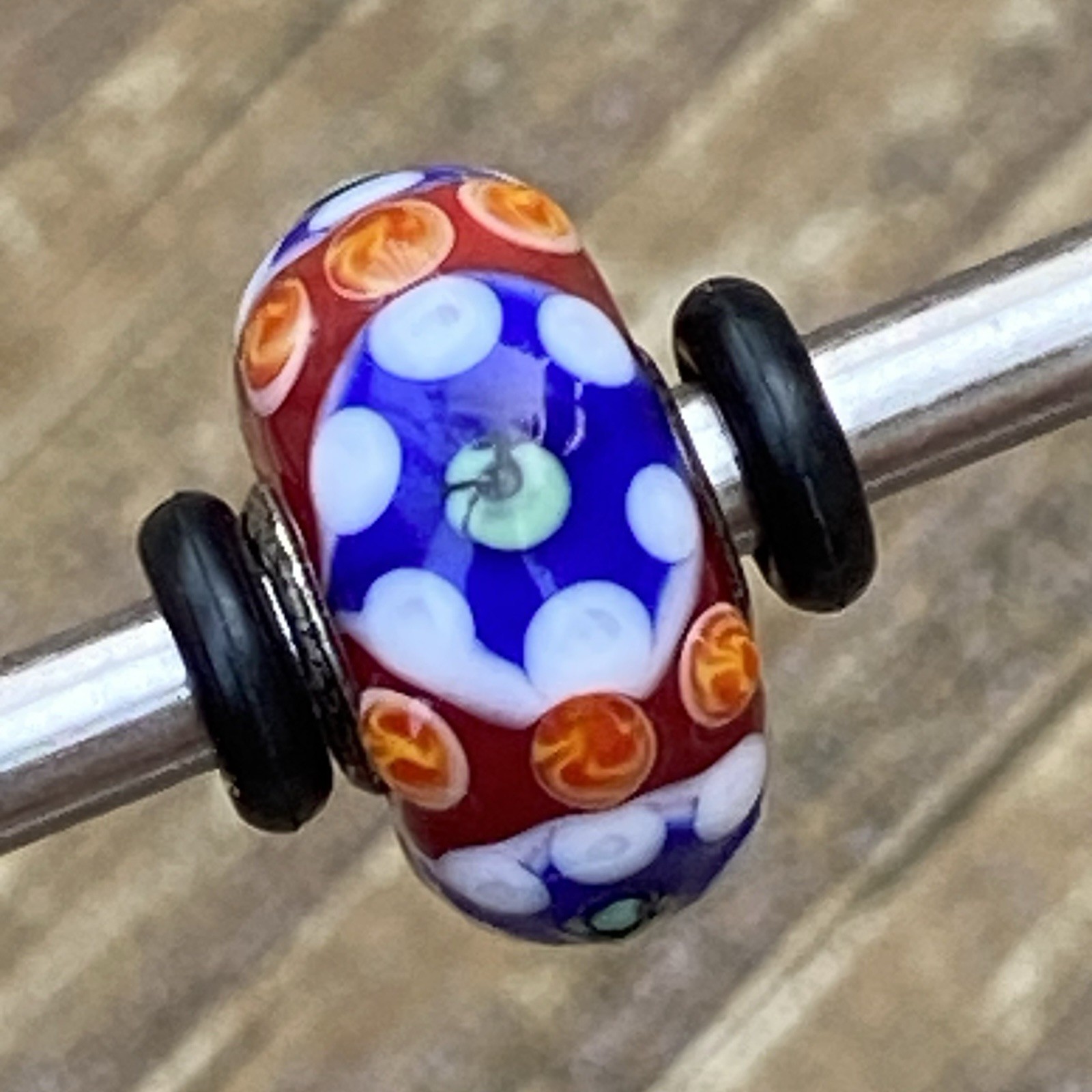 Authentic Trollbeads Unique OOAK Bead Red, Blue, Yellow & White