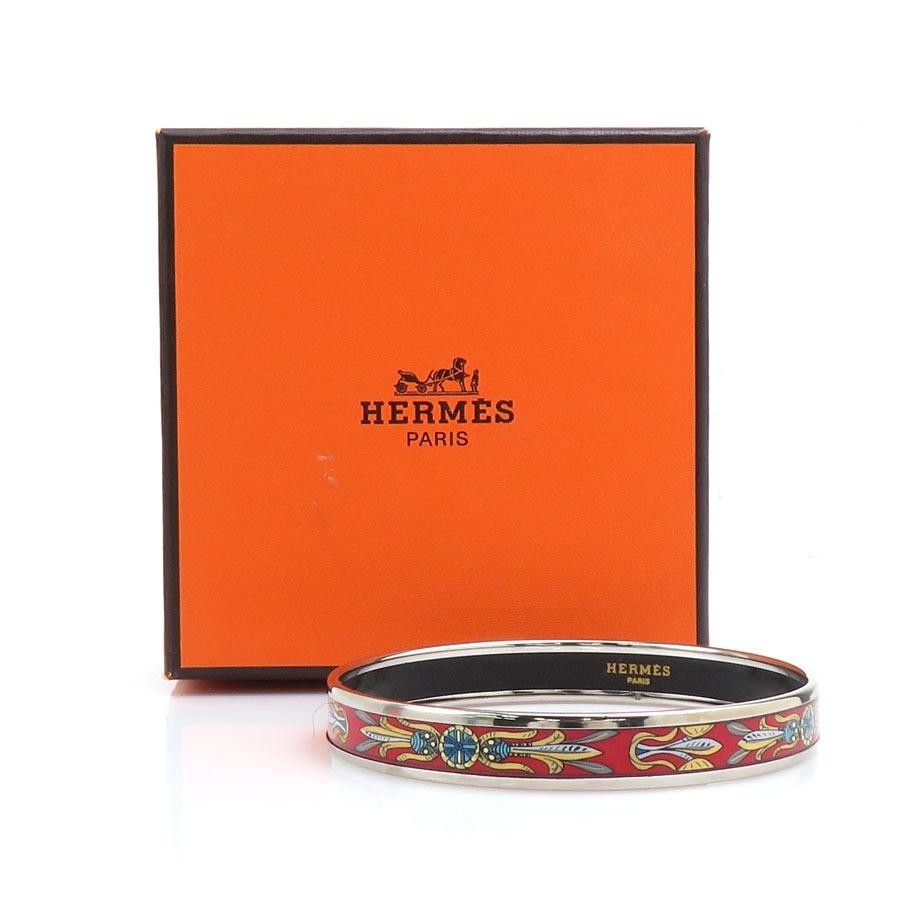 HERMES Bangle Bracelet Enamel Metal/Enamel Silver/Red/Multicoloured