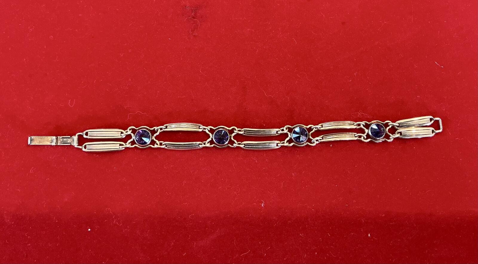 Vintage Art Deco STURDY 12k Gold Filled Sterling Silver Purple Faceted Bracelet