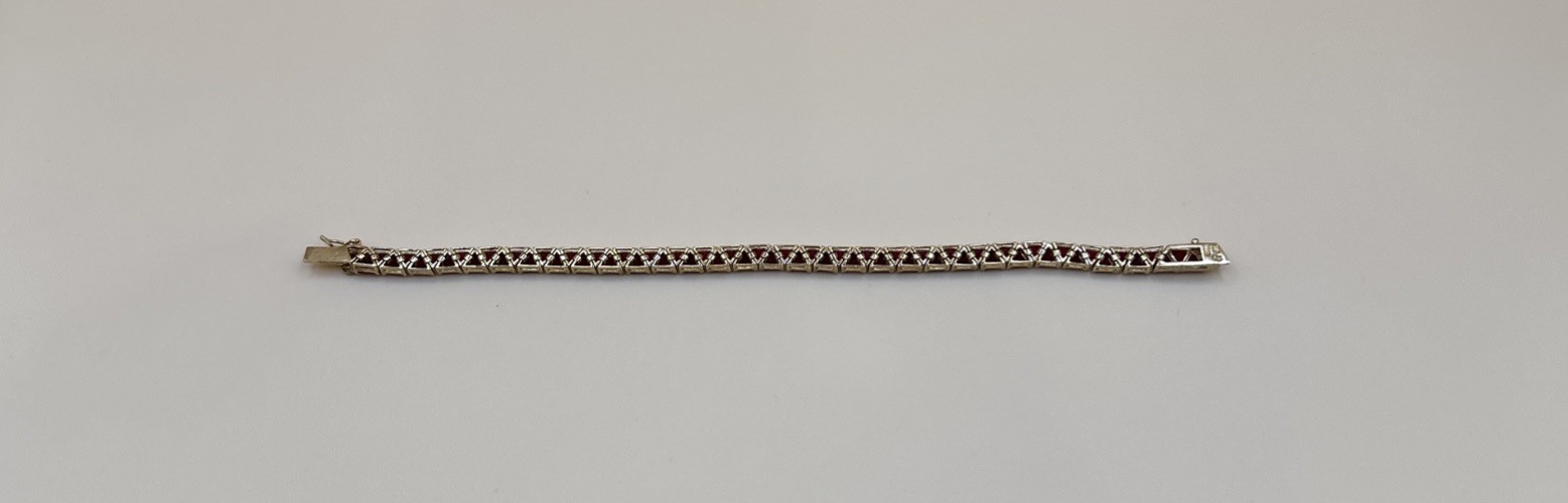 Elegant Gold Tone 925 Sterling Silver Red Triangle Stone Tennis Bracelet