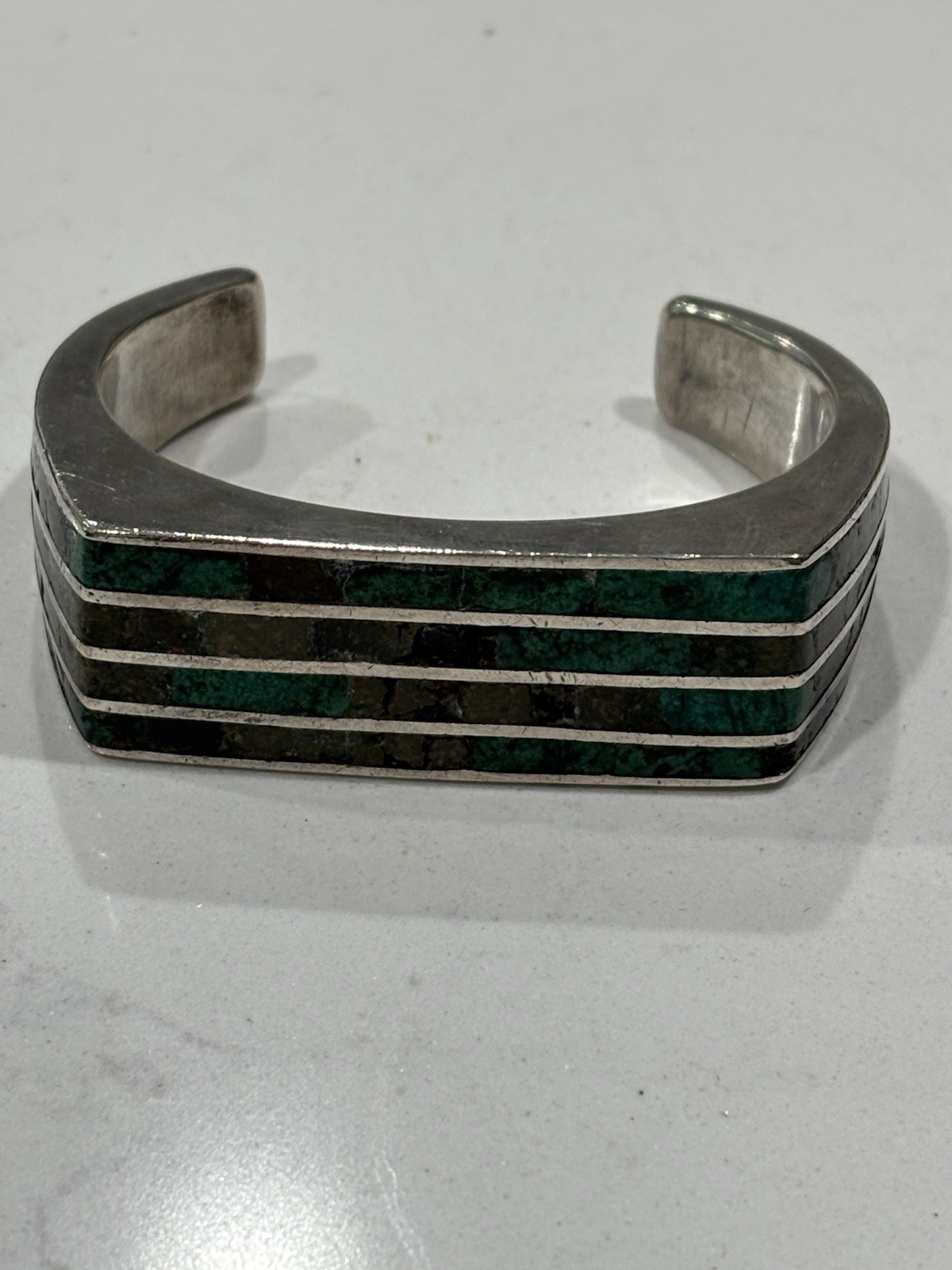 Los Castillo Mosaico Azteca Taxco 925 Sterling Mosaic Inlaid Bracelet 72 Grams