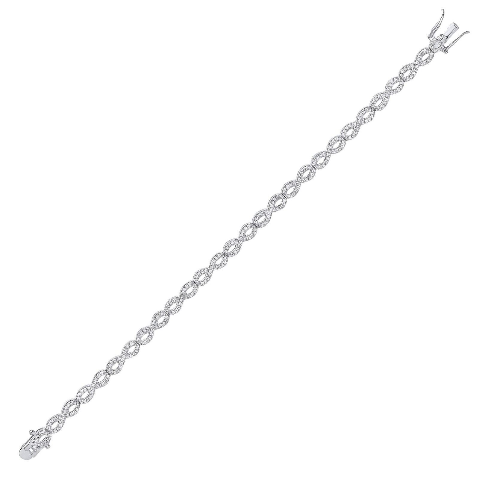Silver Jewelco London CZ Infinity Figure 8 Eternity Tennis Bracelet 4mm 7.5 inch