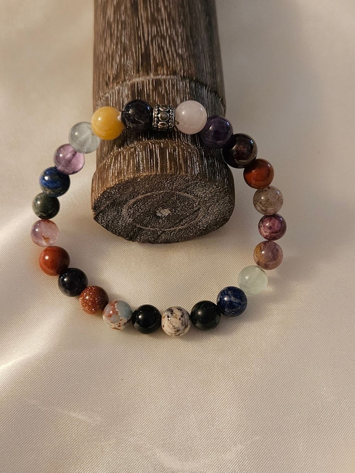 Multi-Color Gemstone Beaded Stretch Bracelet – Purple, Red, Blue, Yellow