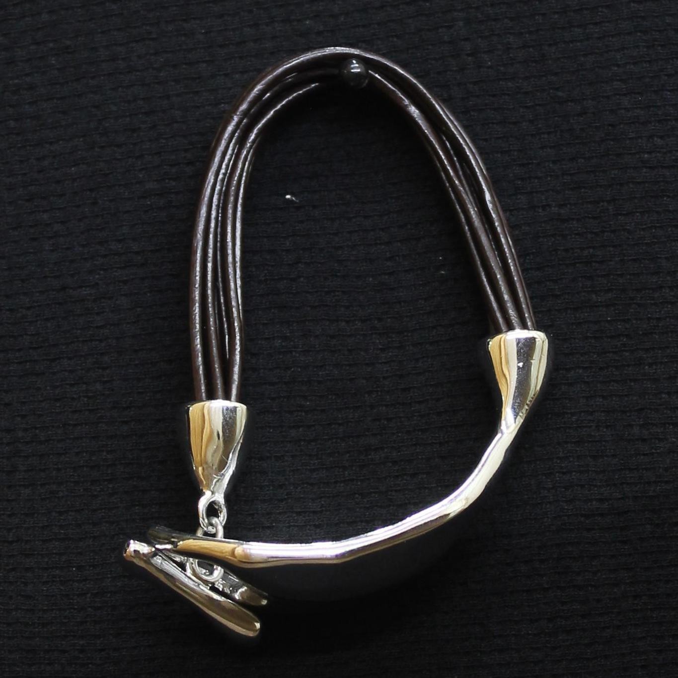 Fashion Toggle Multi Strand Corded Metal Cuff Bracelet Silver Gray / Brown 7″