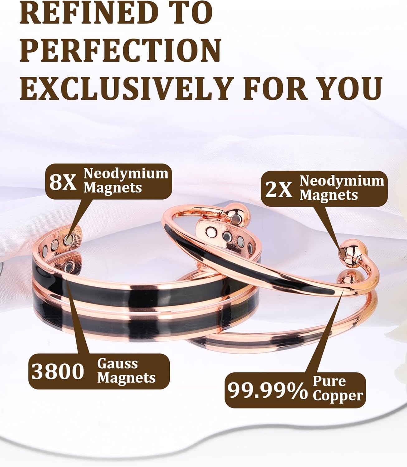 Copper Bracelets for Women Men, 99.99% Pure Magnetic Therapy Cuff for Couples, A