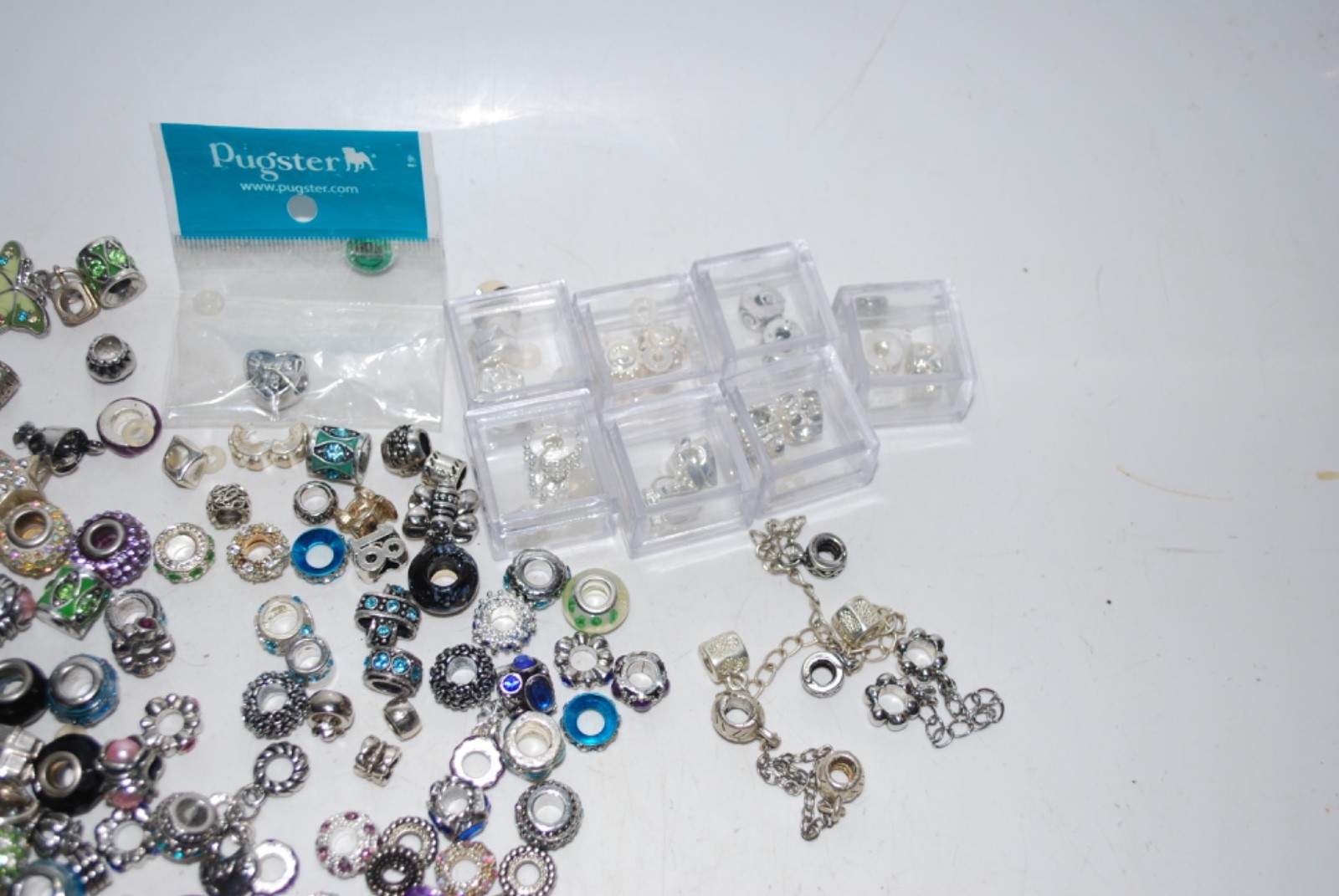 Lot of 120 European Style Charm Beads Silver Tone