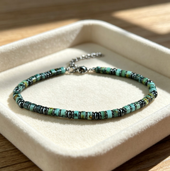 Healing Natural Turquoise Hematite Bracelet Grounding Protection Men Wristband