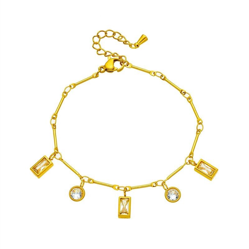 Fashion Woman 18k Gold Plated Stainless Steel CZ Bracelet Bangle 7.9”