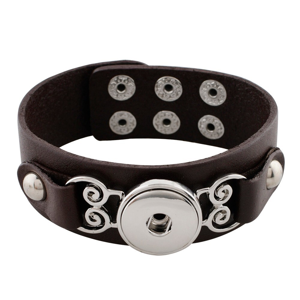 Snap Jewelry Black Leather Bracelet Heart Fits 18-20mm Ginger Style Charms NEW