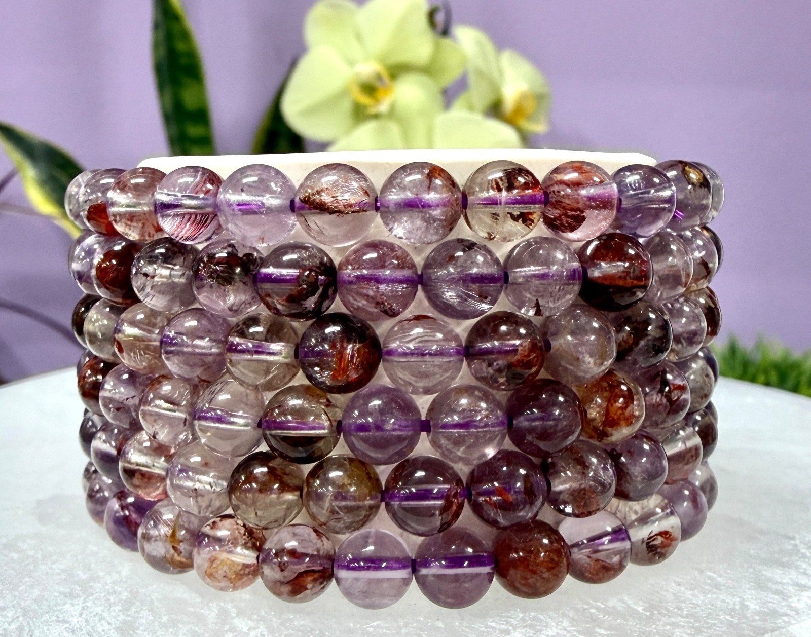 Wholesale 6 Pcs 6mm Natural Super 7 Crystal Healing Stretch Bracelet 7.5”