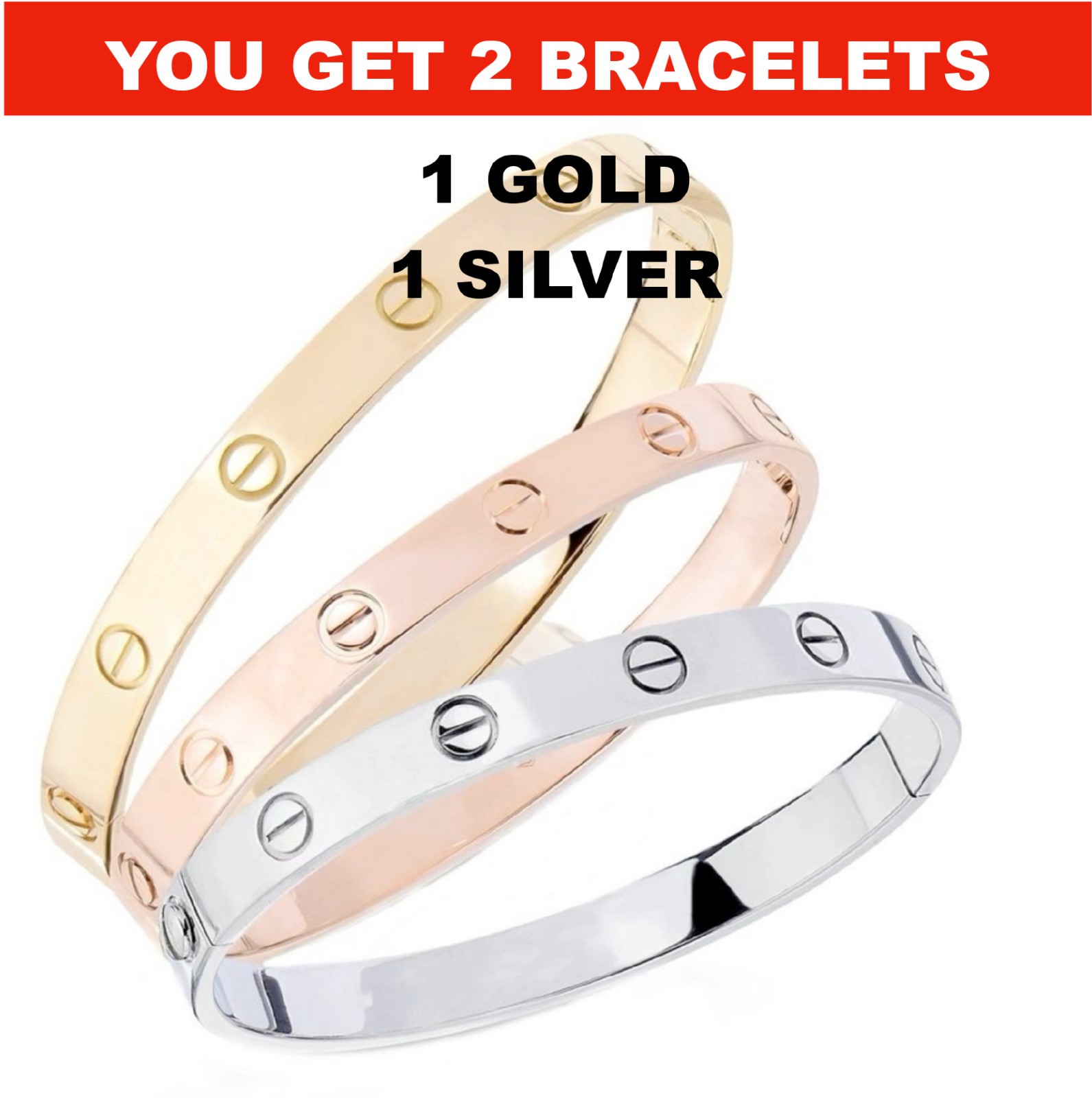 Pack of 2 – (1 Silver + 1 Gold) Stainless Steel Tarnish-Free Women Bracelet