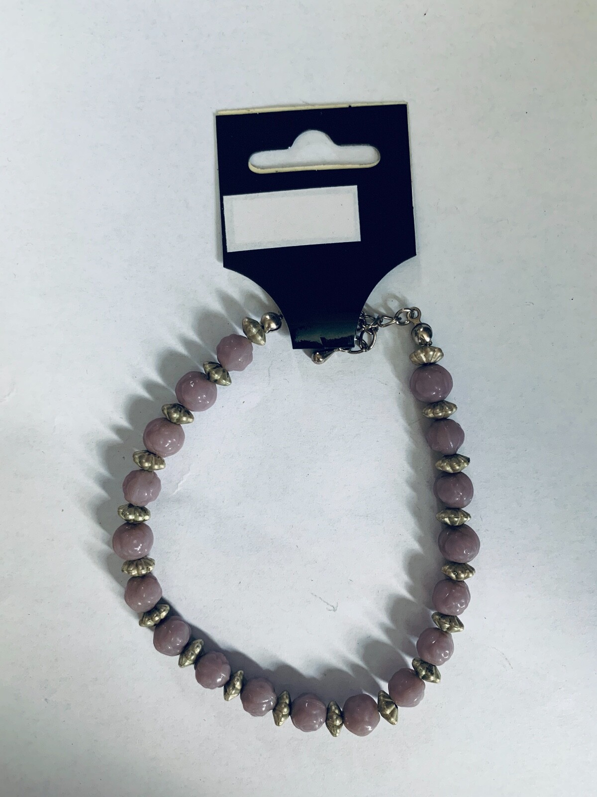 Women Purple Silver Beads Bracelet Lobster Hook Closure 9″ Handmade Jewelry Gift