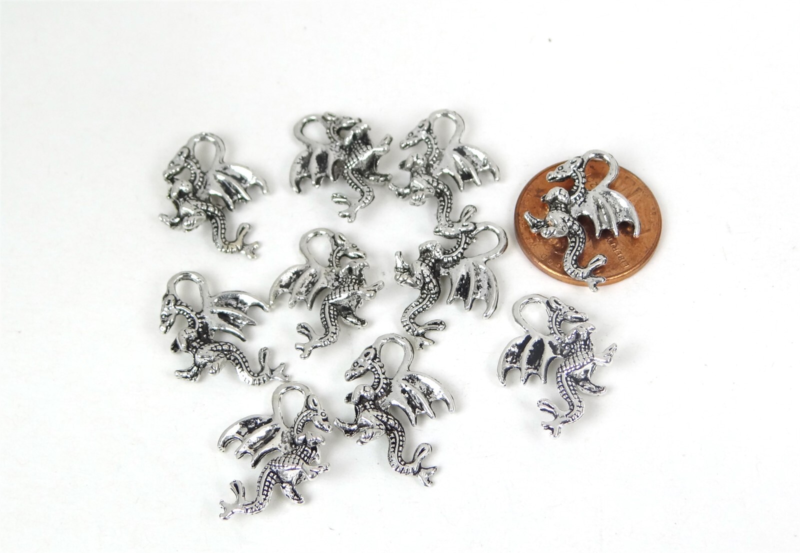 10 Dragon Charms Antique Silver Pewter / Alloy Charm 14x16mm