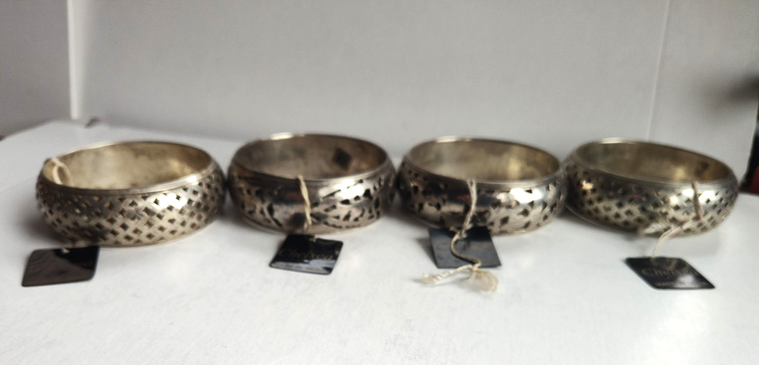 4 Chelsea Silver- tone Vintage Filigree Bangle Bracelets Geometric Lattice India